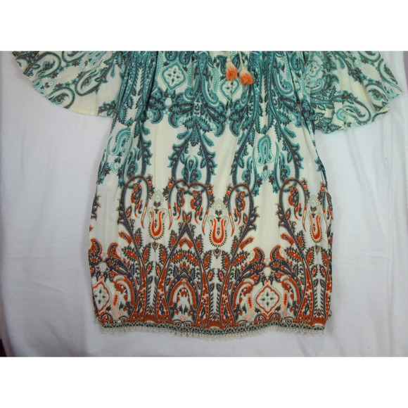Old Navy Boho Mini Dress Paisley Peasant Short Sleeves‎ Tassels Size 22/24 Plus - Picture 11 of 15